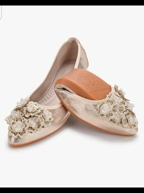 Embellished Metallic Gold Women’s Ballet Flats